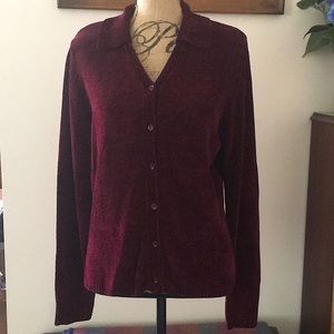 Women's Chenille Collared V-Neck Cardigan Sweater
